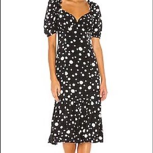 Lovers & Friends Dennis Midi Dress in Black Polka Dot